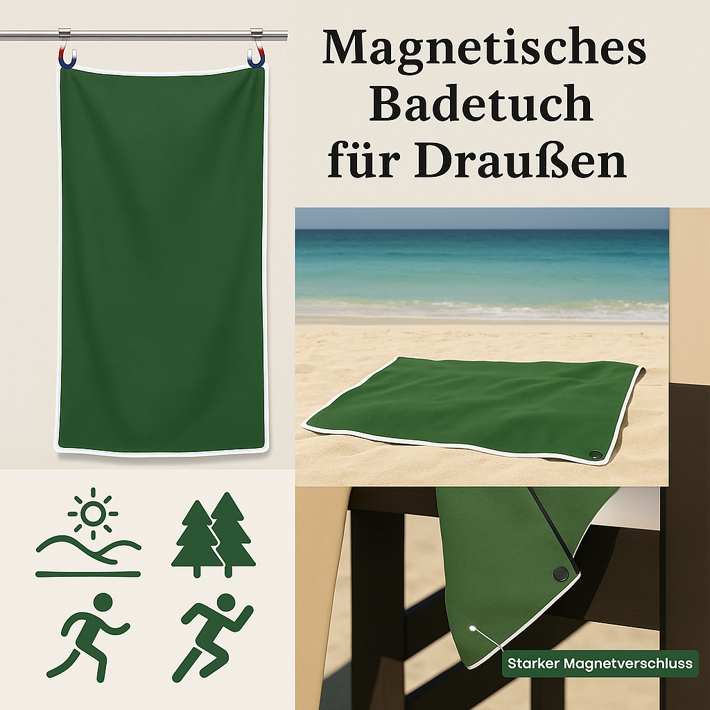 Magnetisches Badetuch mit vielerlei Funktionen
