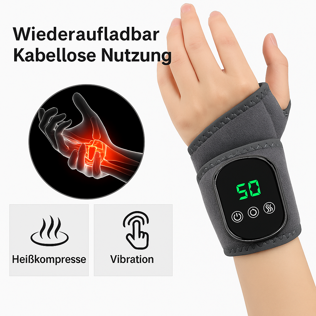 Elektrische Handgelenk-Heizbandage – Handgelenkstütze mit elektrischer Vibrationsmassage, Wärmefunktion, heißer Kompression gegen Arthritis