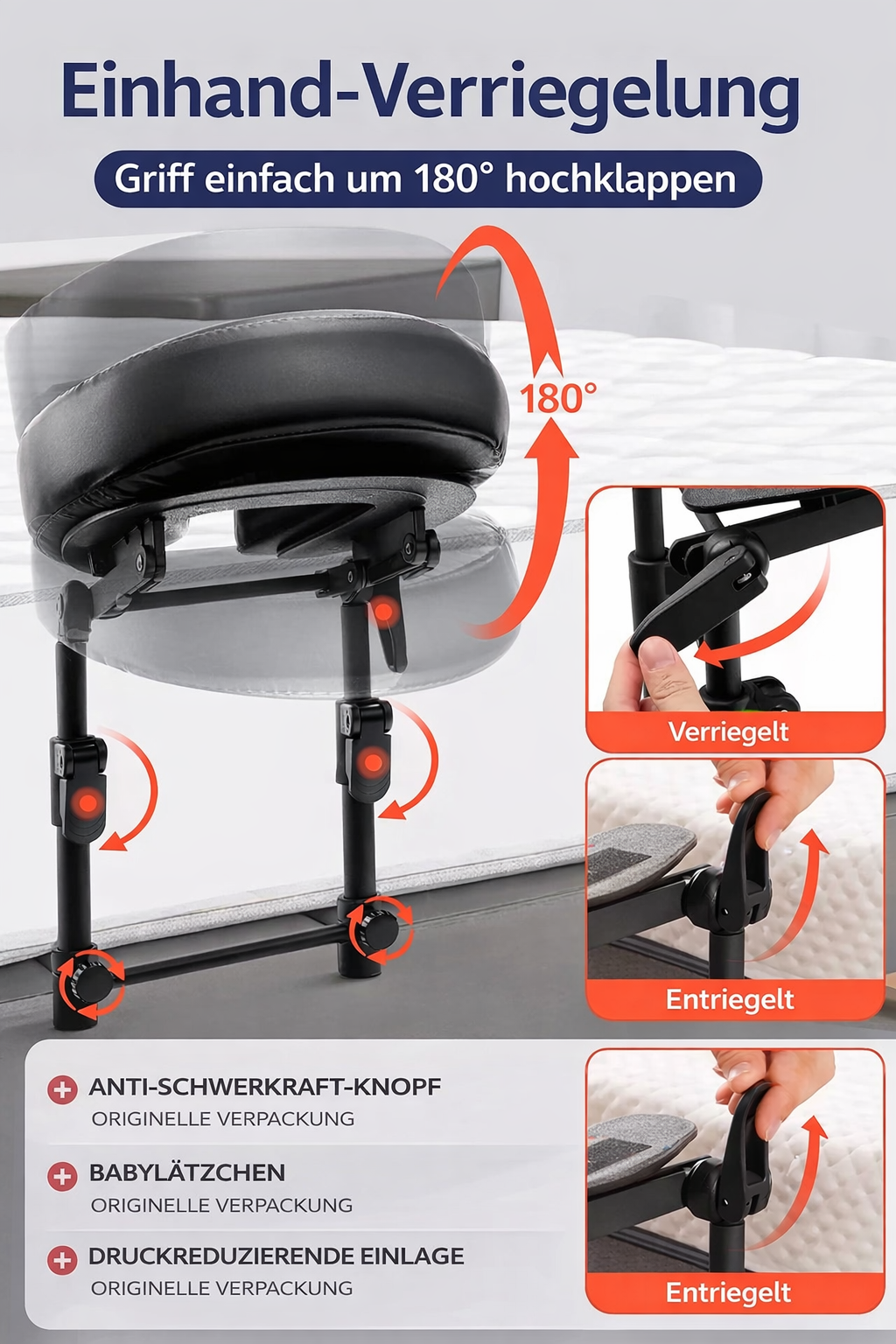 Massage-Kopfstütze fürs Bett, verstellbarer Massageaufsatz für Matratzen, Kissen für Bauchlage nach Augen-OP