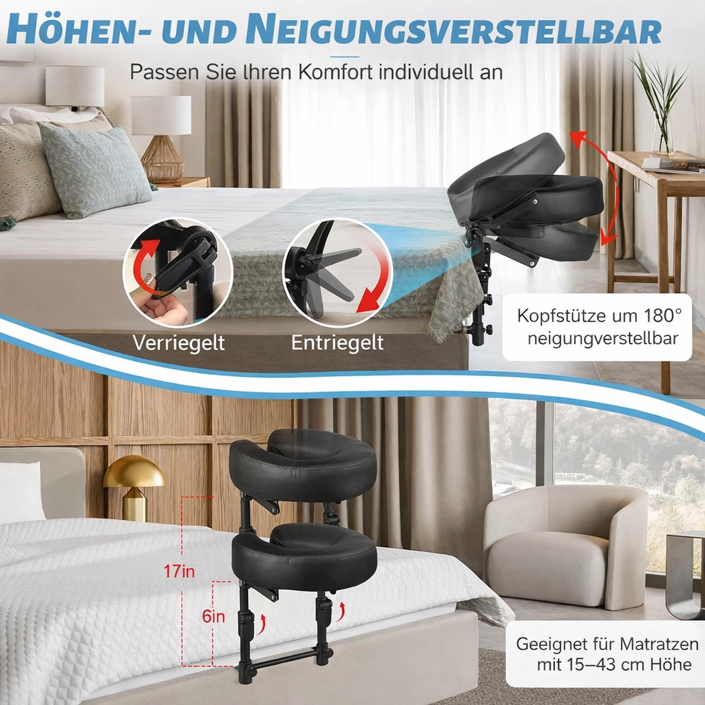 Massage-Kopfstütze fürs Bett, verstellbarer Massageaufsatz für Matratzen, Kissen für Bauchlage nach Augen-OP