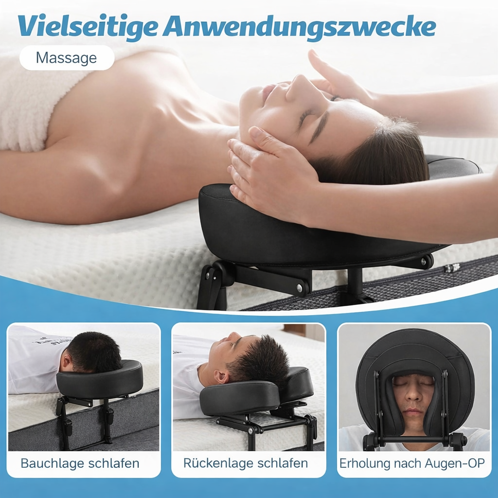 Massage-Kopfstütze fürs Bett, verstellbarer Massageaufsatz für Matratzen, Kissen für Bauchlage nach Augen-OP