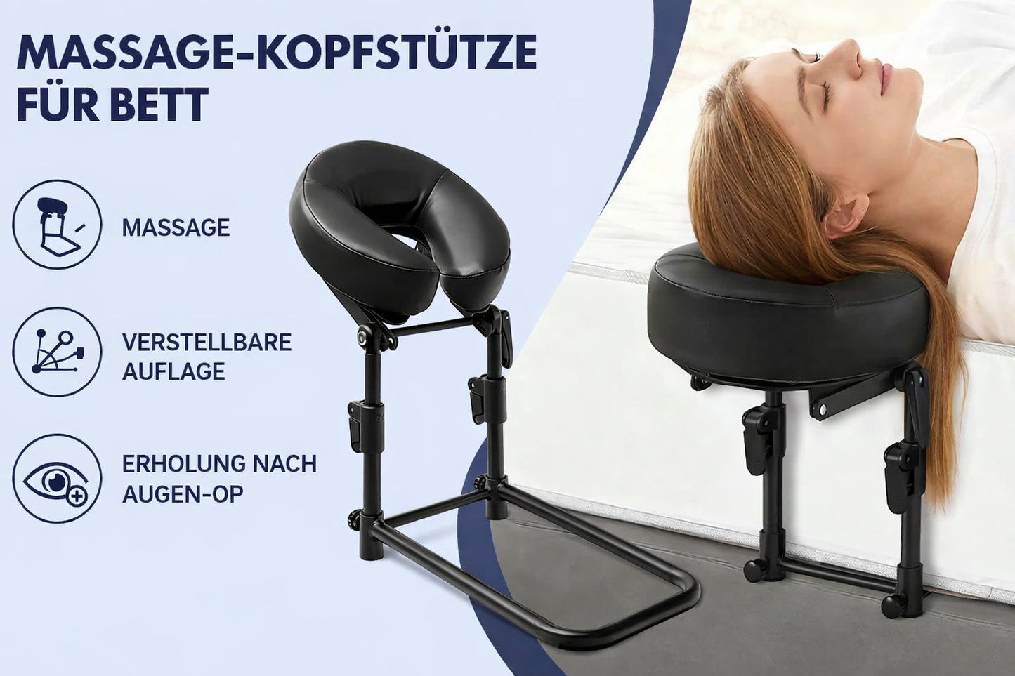 Massage-Kopfstütze fürs Bett, verstellbarer Massageaufsatz für Matratzen, Kissen für Bauchlage nach Augen-OP