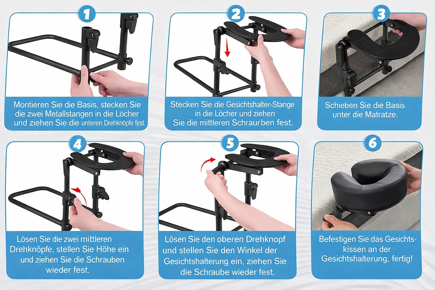 Massage-Kopfstütze fürs Bett, verstellbarer Massageaufsatz für Matratzen, Kissen für Bauchlage nach Augen-OP